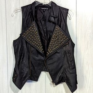 DOUBLE ZERO Faux Leather Black Vest Large BIKER STEAMPUNK  80s 90s Studded